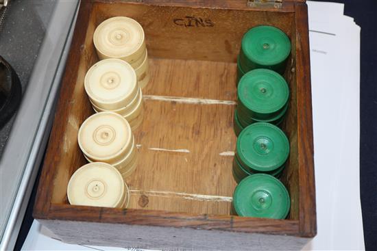 A Jacques style ivory chess set and draught pieces